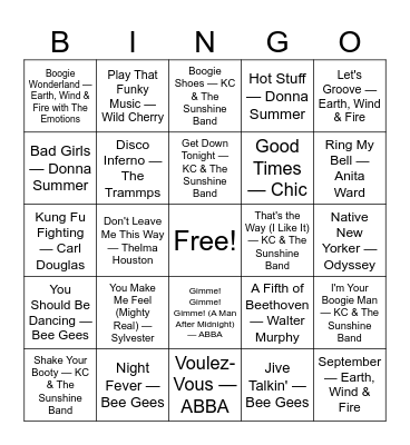 Disco Fever Bingo Card