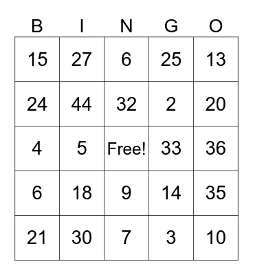 Multiplication and Division Bingo Card