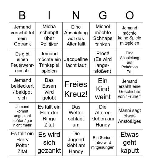 Geburtstagsbingo von ............... Bingo Card