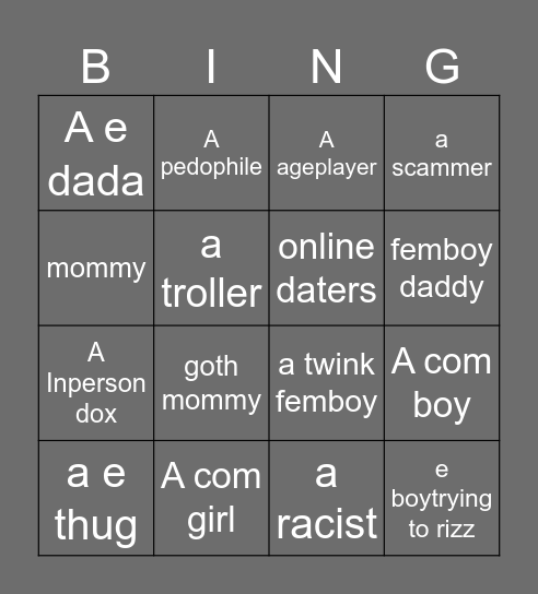 Roblox find bingo Card