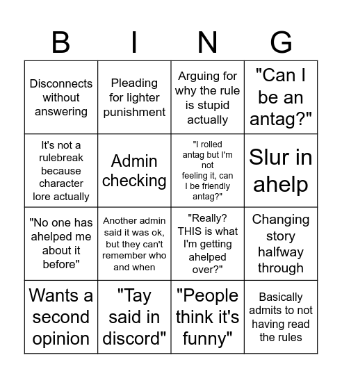 Ahelp Bingo Card
