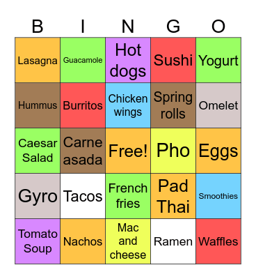 Favorite foods Bingo Card