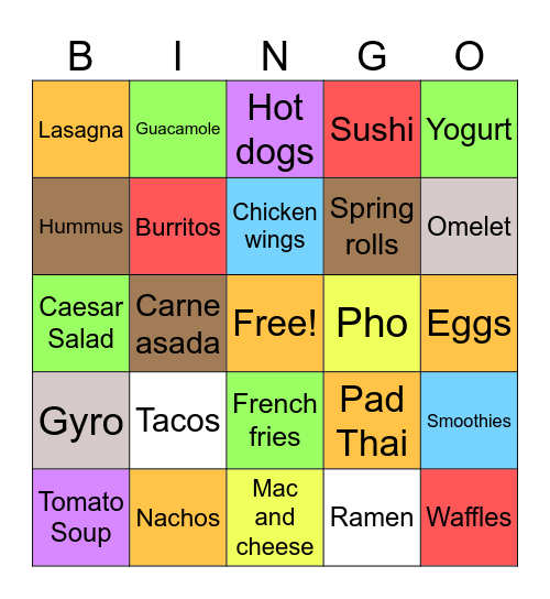 Favorite foods Bingo Card