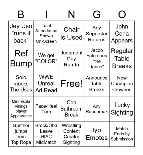 SUMMERSLAM SATURDAY BINGO Card