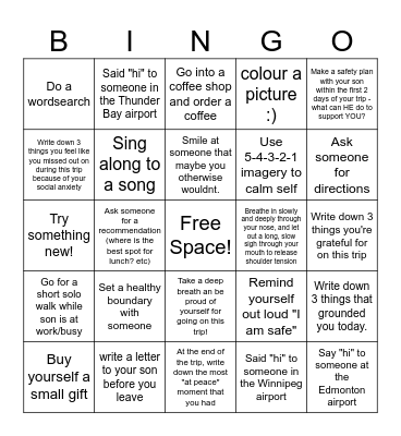 JoAnn's Vacation Bingo Card Bingo Card