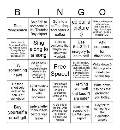 JoAnn's Vacation Bingo Card Bingo Card