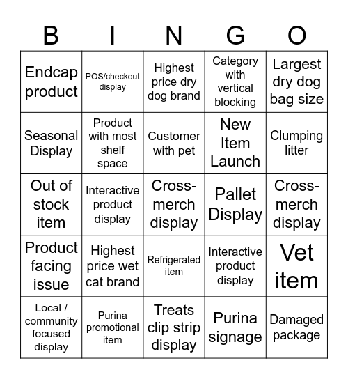 Retail Visit Bingo Card