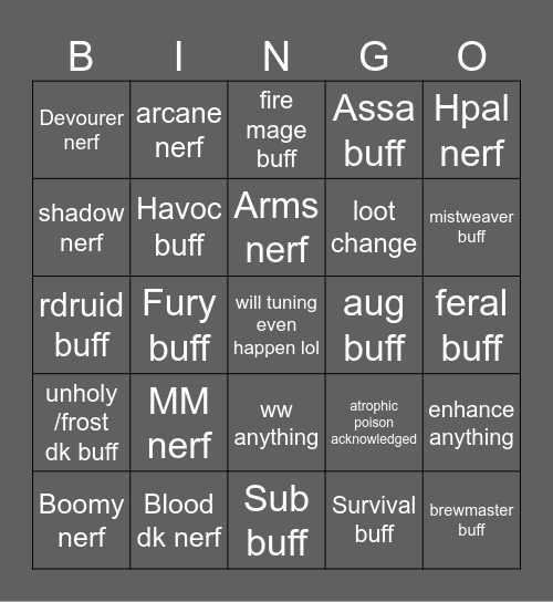 Bingo for any tuning in current week Bingo Card