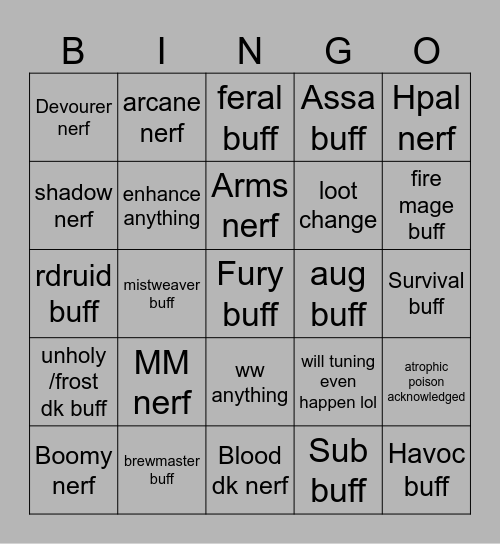 Bingo for any tuning in current week Bingo Card