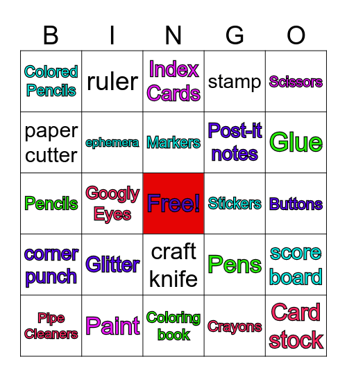 Art/crafts Bingo Card