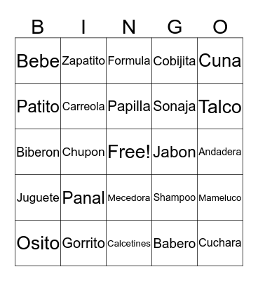 LOTERIA DE BEBE Bingo Card