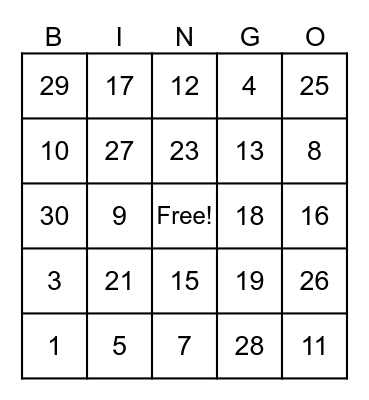 Addition and Substraction Bingo Card