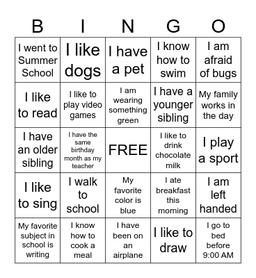 Getting to Know You Bingo Card