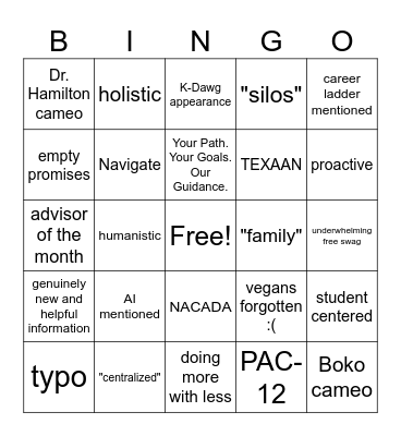Advisor Training Conference Bingo Card