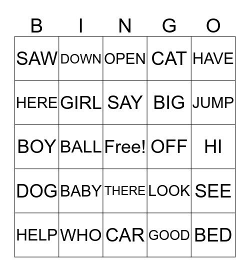 Early Words 2 Bingo Card