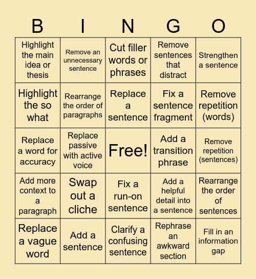A - R - R - R - Remix | Revising Bingo Card
