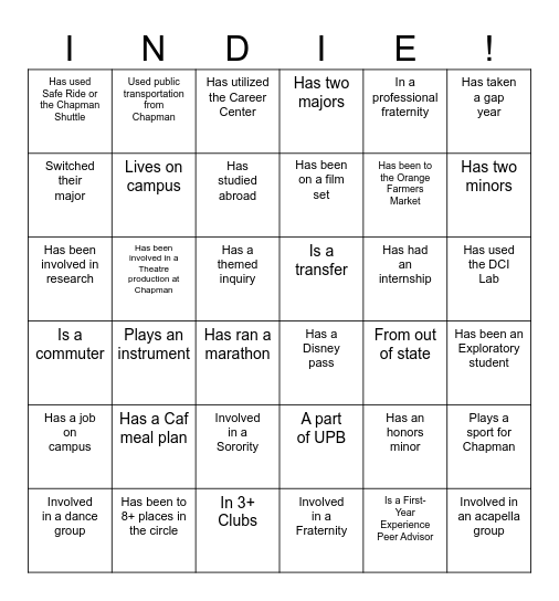 Orientation Leader BINGO 2026 Bingo Card
