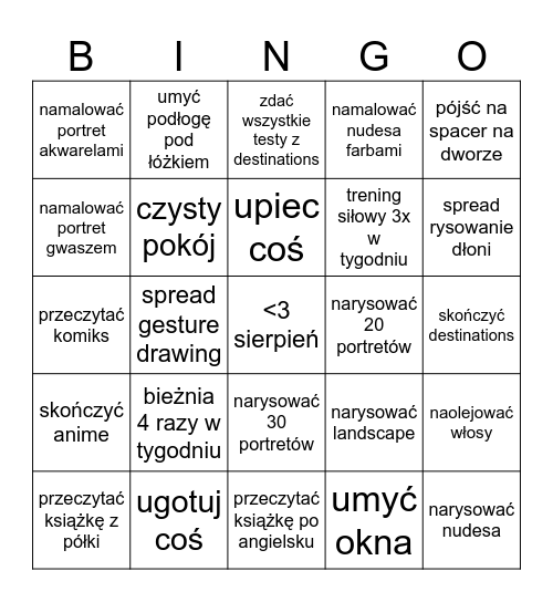 sierpień Bingo Card