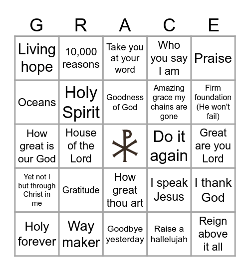 Worship Song Bingo Card