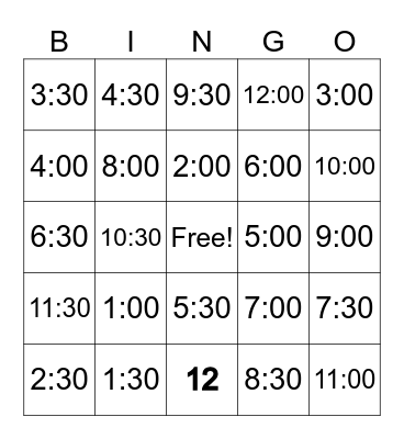 time bingo Card