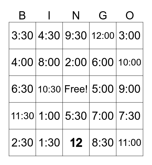 time bingo Card