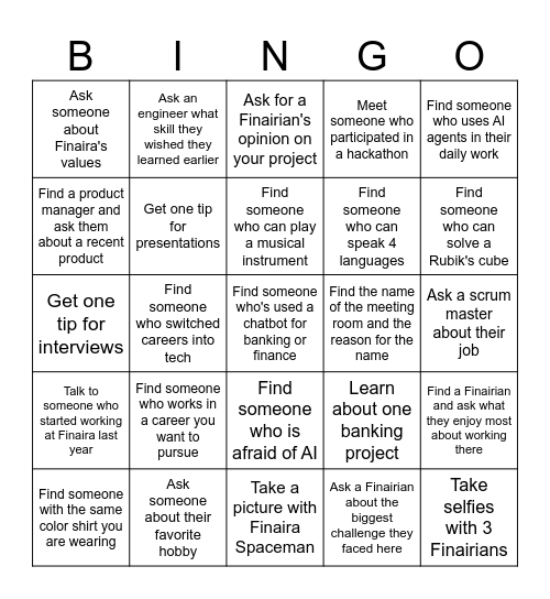 Finaira Bingo Card