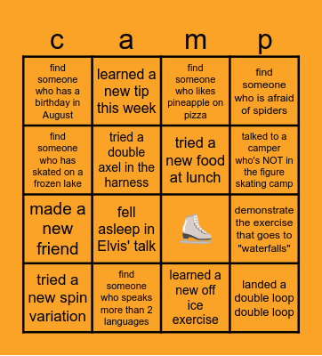 Camp Ridley Figure Skating Bingo Card