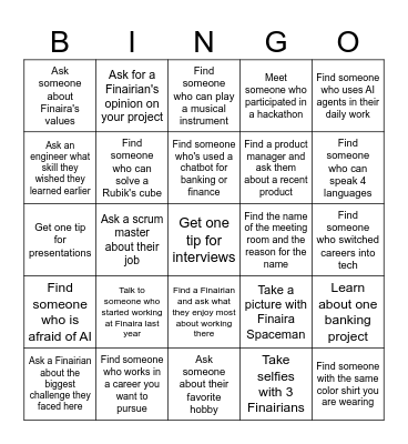 Finaira Bingo Card