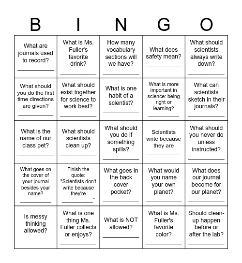 Introduction to 7th Grade Science Bingo Card