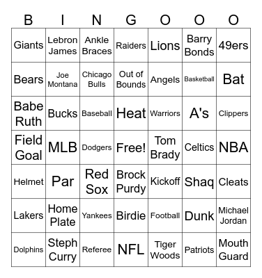 Sports Bingo Card