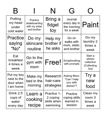 Evie's Bingo Card