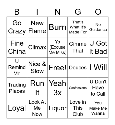 Usher vs Chris Brown Bingo Card