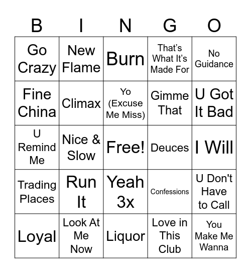 Usher vs Chris Brown Bingo Card
