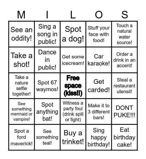 Milos 21st Austin search! Bingo Card