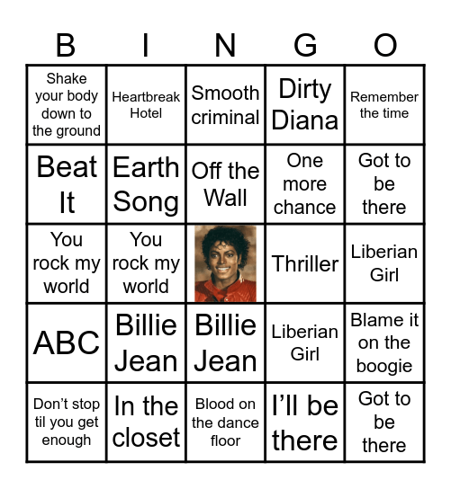 MICHAEL JACKSON Bingo Card