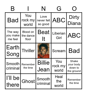 MICHAEL JACKSON Bingo Card