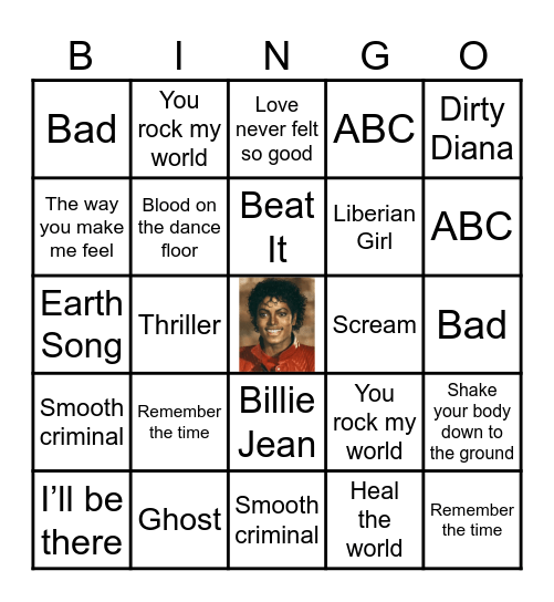 MICHAEL JACKSON Bingo Card