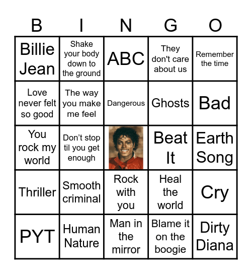 MICHAEL JACKSON Bingo Card