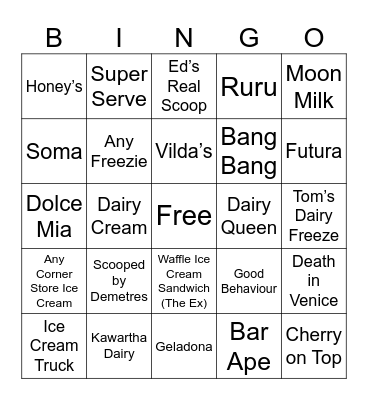 Ice Cream Summer Bingo Card