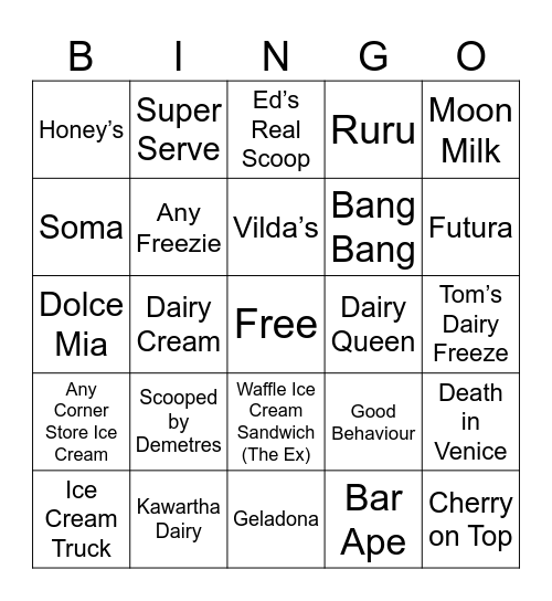 Ice Cream Summer Bingo Card