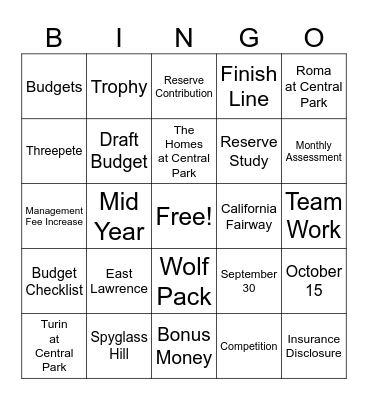 Budget Bingo Card