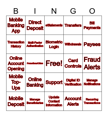 DIGITAL BANKING BINGO Card