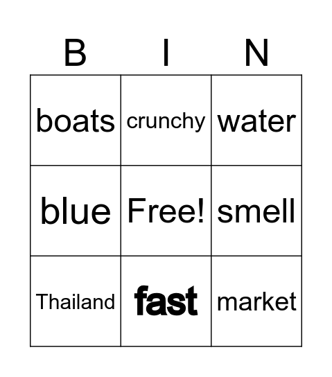 Thailand Bingo Card