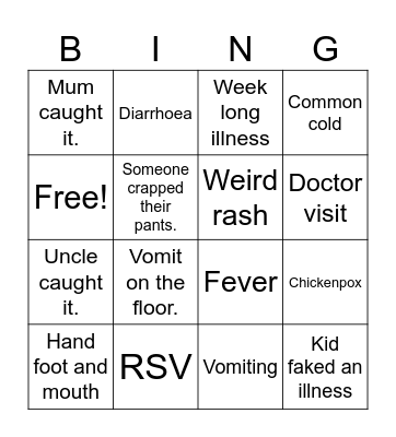 Winter Sickness Bingo Card