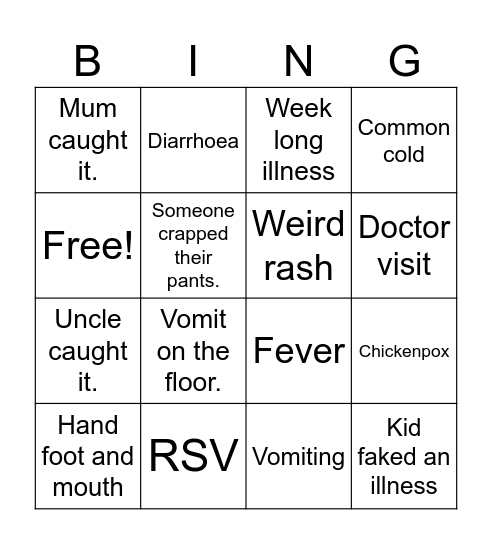 Winter Sickness Bingo Card