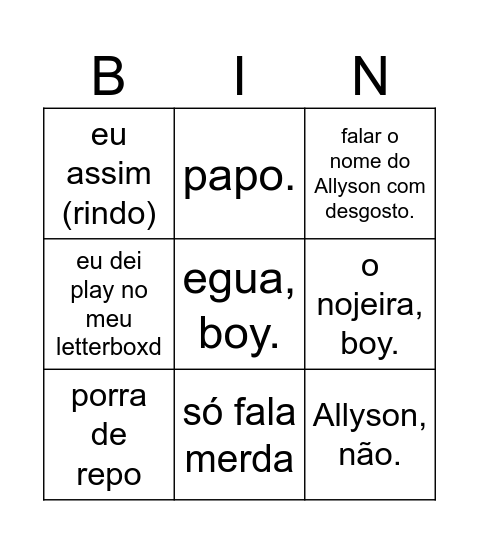 sami fala Bingo Card