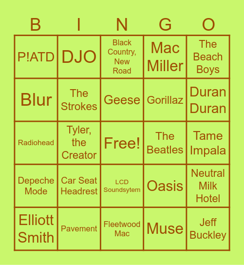 Music Bingo!!!!!!!!! Bingo Card