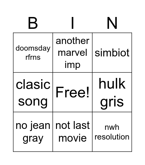Untitled Bingo Card