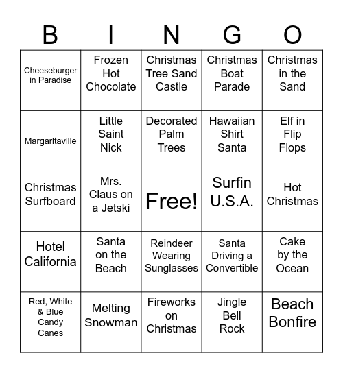 Christmas in July Bingo Card