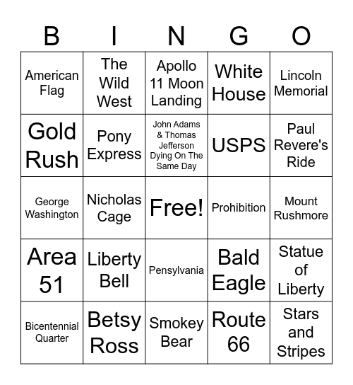 250 Years of America Bingo Card